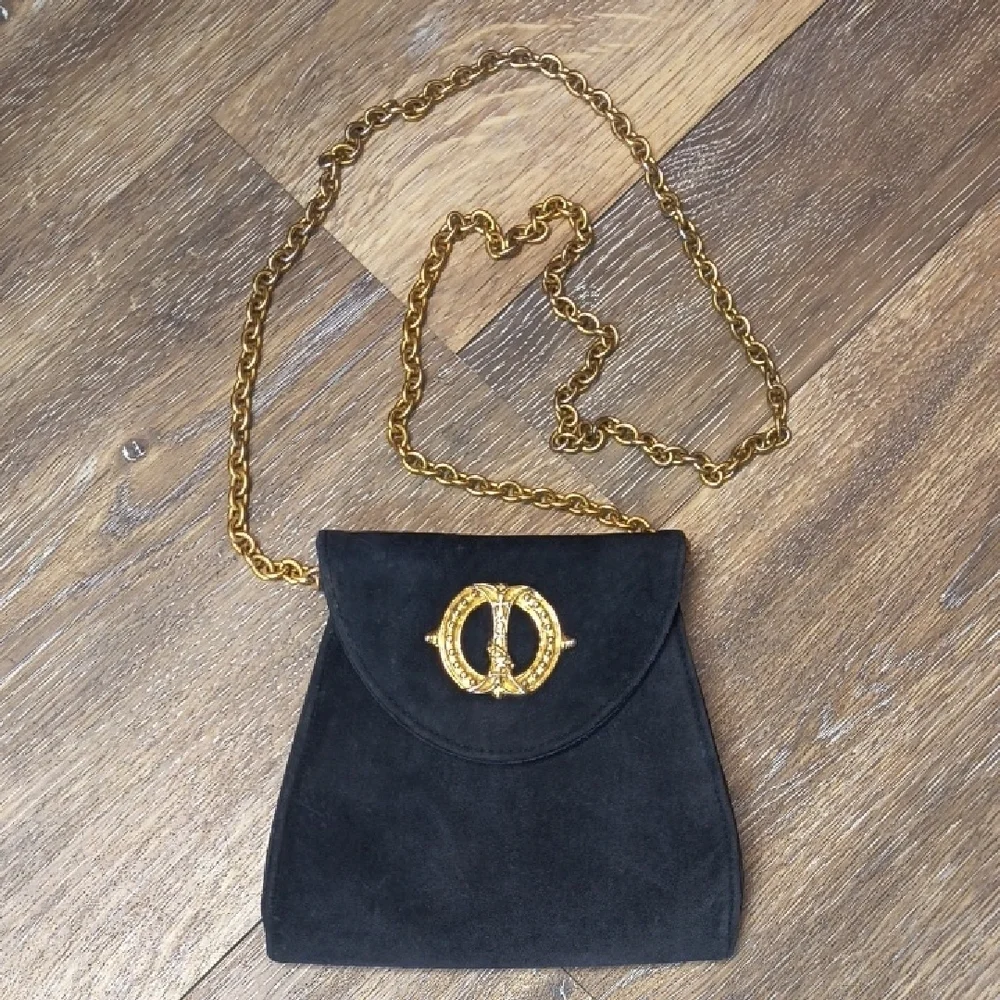 Vintage Black Crossbody Bag Gold Chain